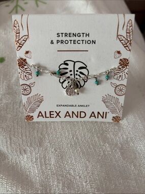 Alex and Ani Turquoise and Silver Charm Ankle Bracelet